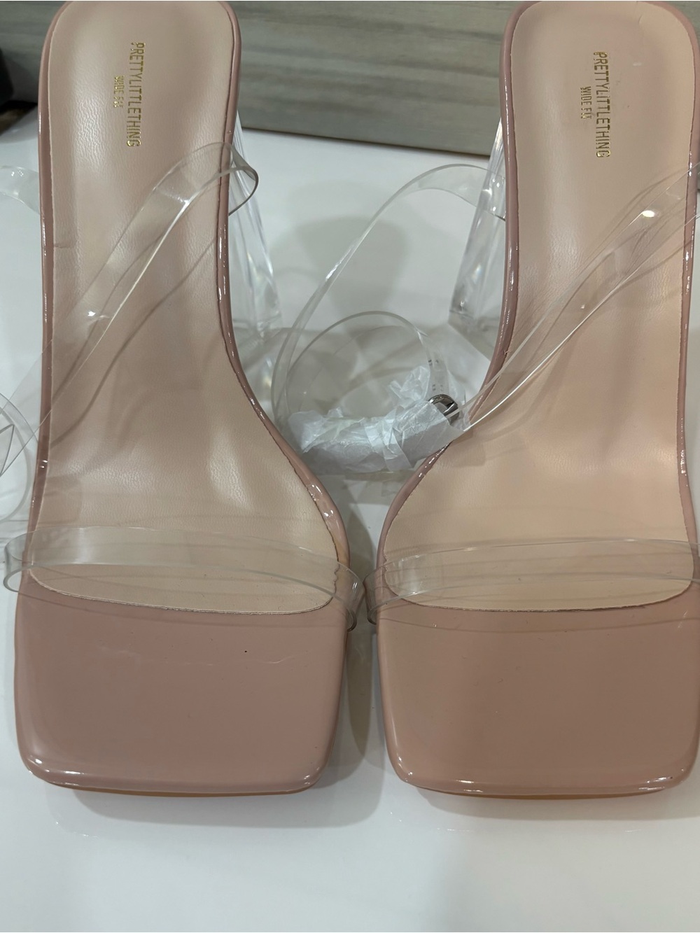 PrettyLittleThing Clear Strap Nude Block Heel Sandals - Picture 3 of 9